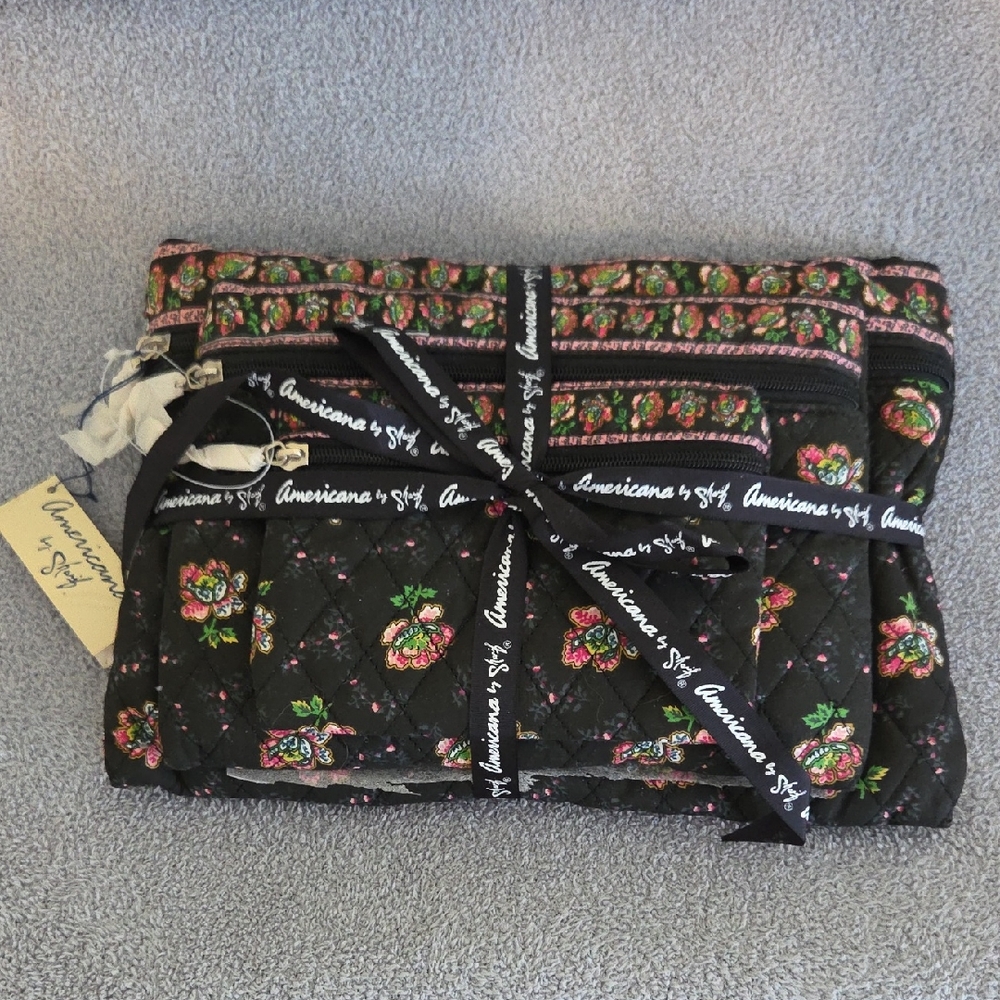 3 Pack Black Floral Quilted Women's Bag